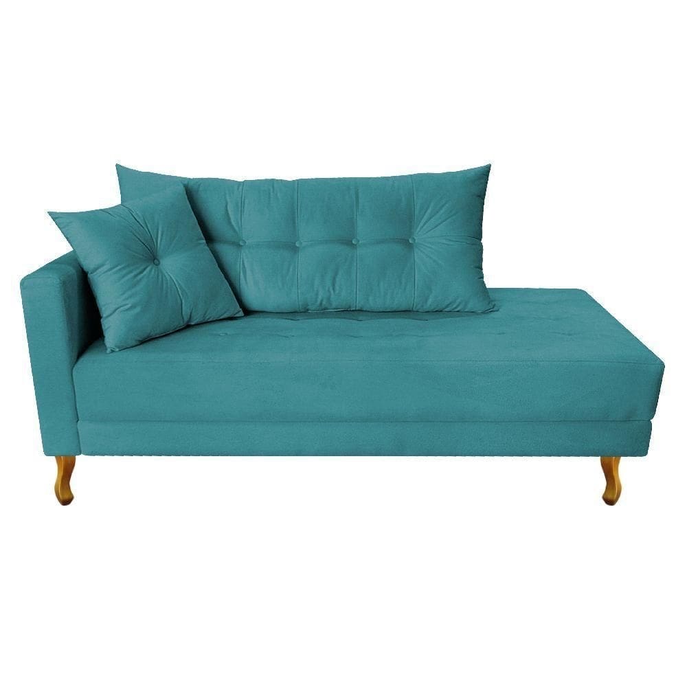 Recamier Azura 160cm Com Almofada Lado Direito Suede Cor Azul Turquesa