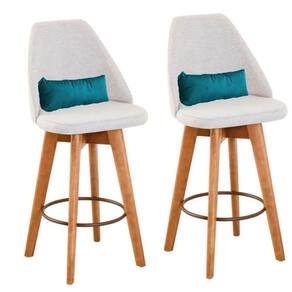 Kit 02 Banquetas Linho Bege E Almofada Suede Azul Turquesa