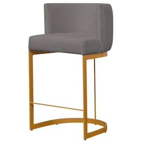 Banqueta Estofada Emily Base Gold Veludo Cinza Escuro - Montanaris Decor