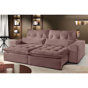 Sofá 4 Lugares Retrátil E Reclinável Máximo 2.50m Veludo Rose Móveis Mix Rose