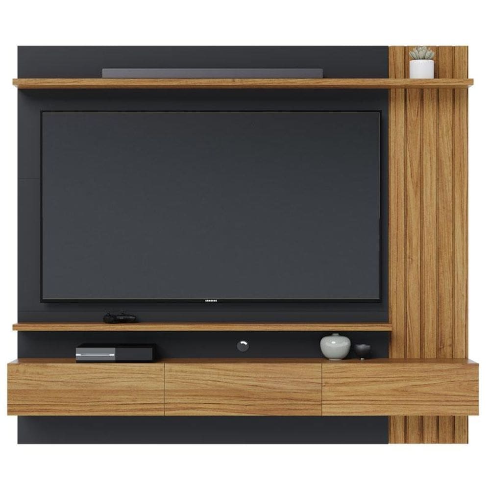 Painel para Tv Home Suspenso Juriti 1.8 Noce Milano Preto Acetinado - Colibri