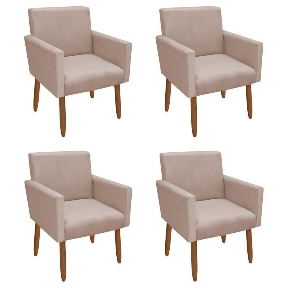 Kit 4 Poltronas Decorativa Nina Veludo Palha