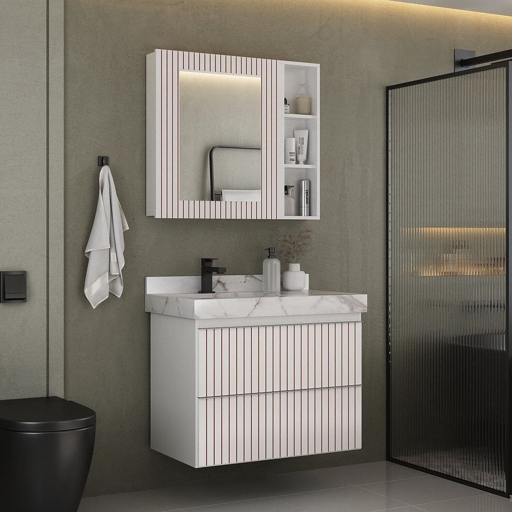 Gabinete para Banheiro Suspenso Ripy 80cm sem Lavatório Branco
