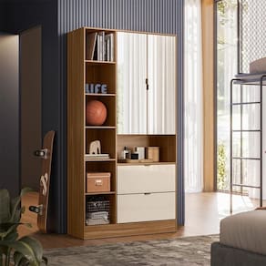 Armário Multiuso 2 Portas Ambiente Joy Amêndola Off White com Espelho - Demóbile