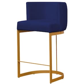 Banqueta Estofada Emily Base Gold Veludo Azul Marinho - Montanaris Decor