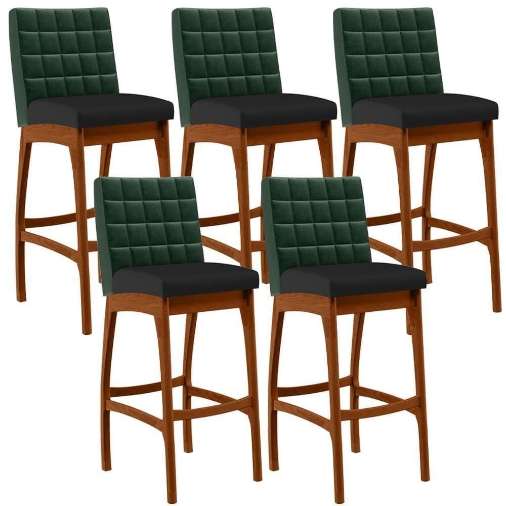 Kit 05 Banquetas Altas Cozinha B04 Verde Musgo Preto