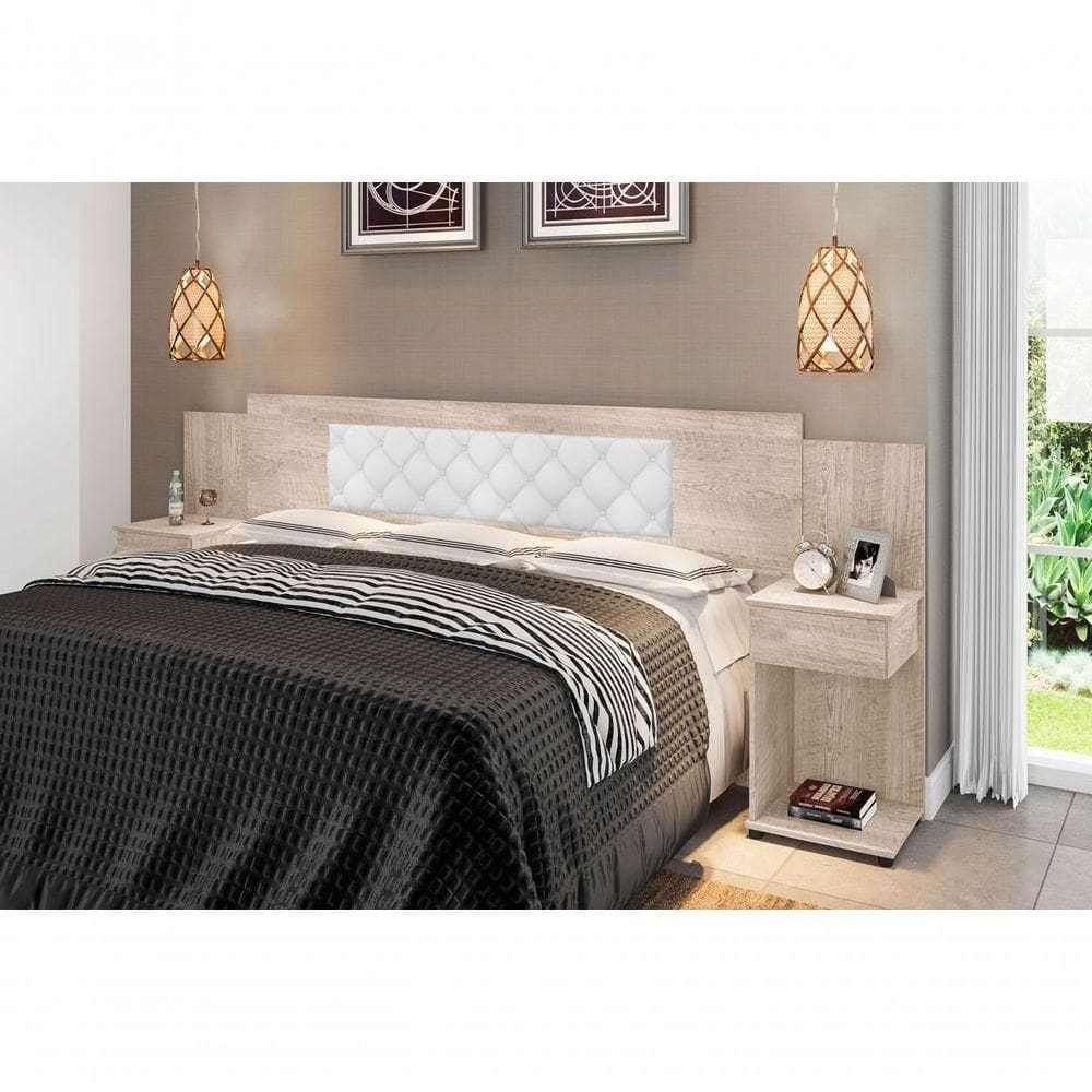 Cabeceira Box Bruna Amarula Com Capitonê Branco