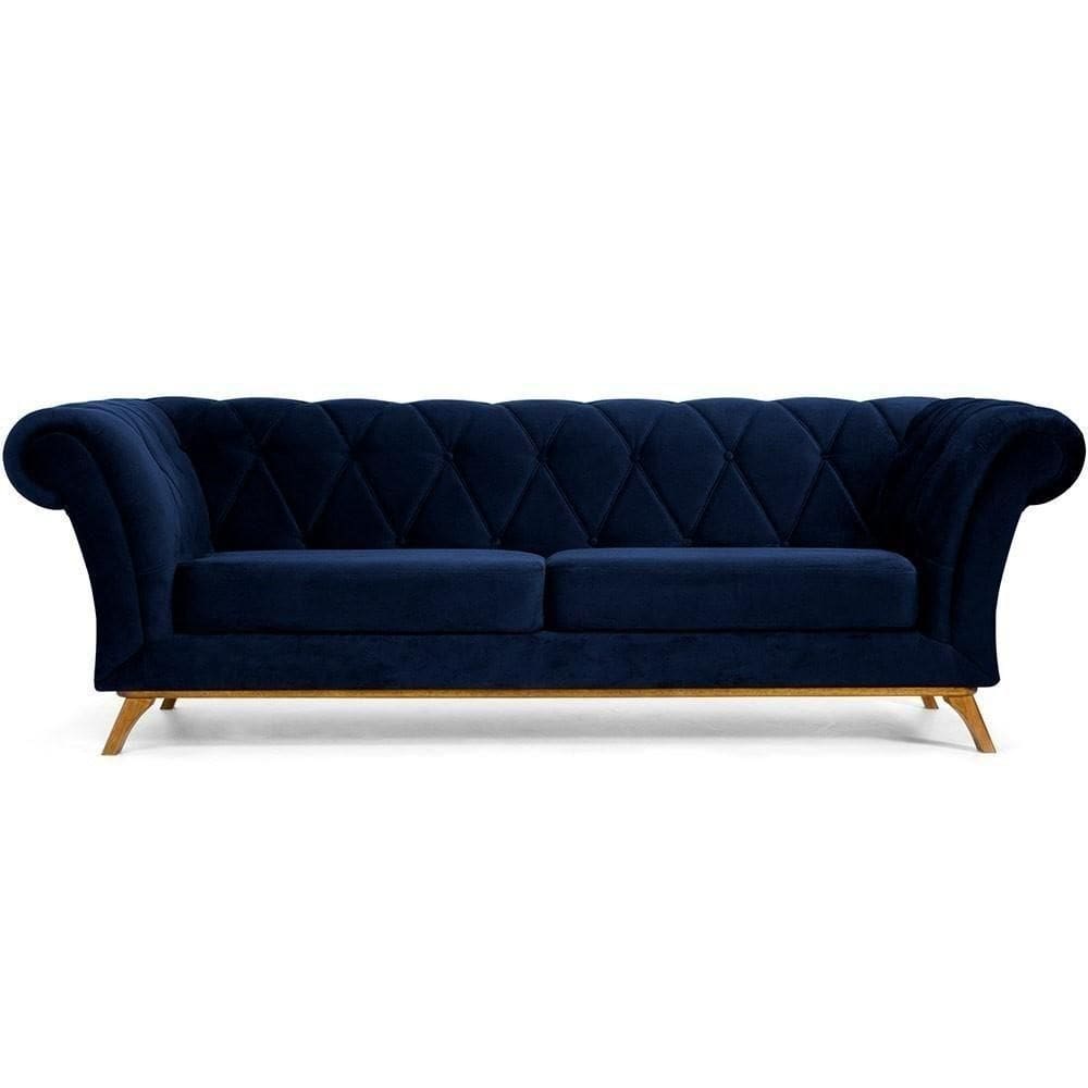 Sofá 3 Lugares Império 210 Cm Veludo Azul Marinho C-287
