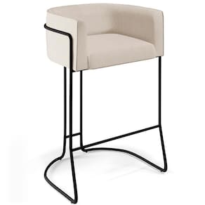 Banqueta Fixa Base De Aço Preto Betina D02 Linho Cru C-443