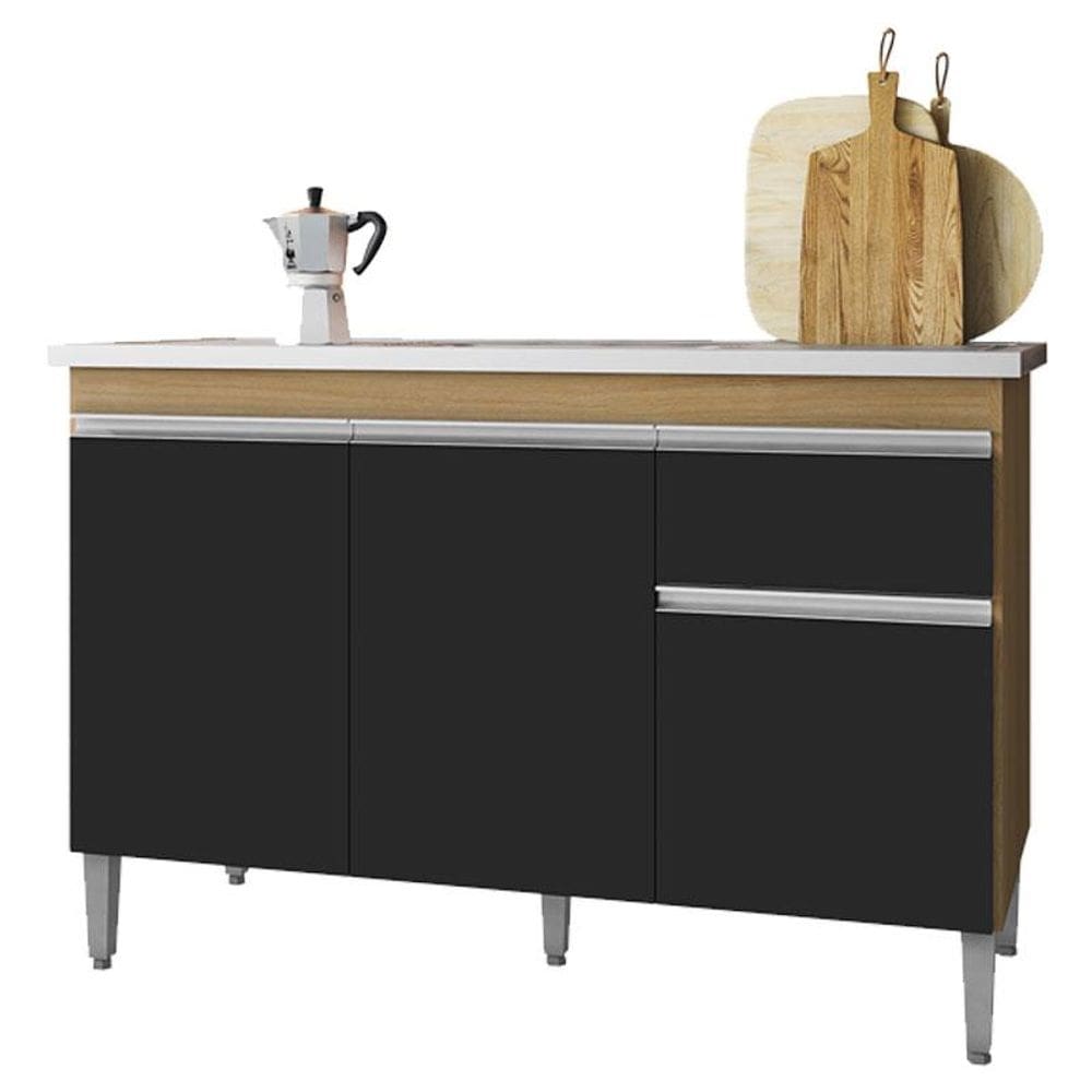 Balcão de Pia Tatiane 120 cm Amendoa Preto - AJL