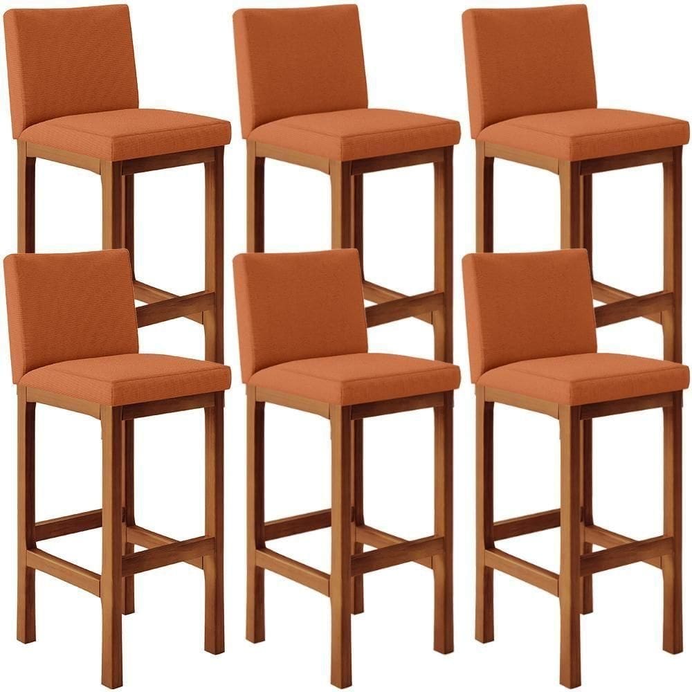 Kit 6 Banquetas Altas Para Cozinha Sala De Jantar Fixa Alya L02 Tecido Terracota
