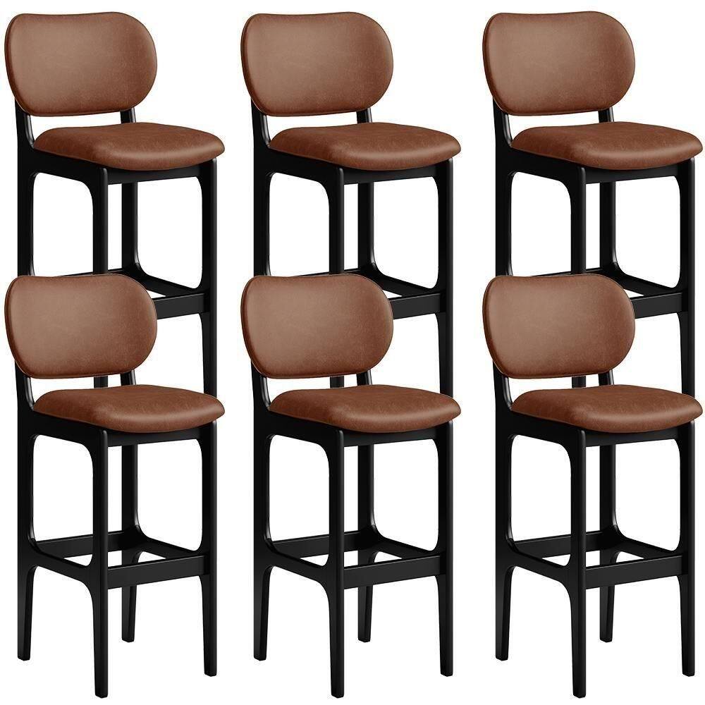 Kit 06 Banquetas Alta Para Cozinha Madeira Fixa Betta L02 Preto Couríssimo Marrom