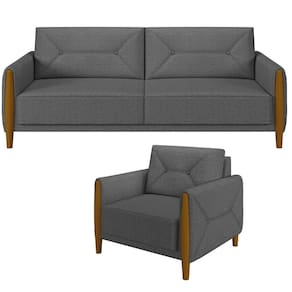 Kit Sofá 2 Lugares 165Cm Com Poltrona Berilo M03 Chumbo