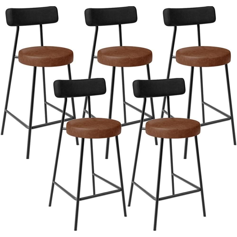 Kit 05 Banquetas Baixa Cozinha Sala Jantar Bancada Milão L02 Couríssimo Preto Marrom - Lyam Decor