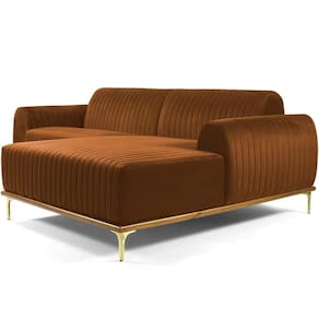 Sofá 6 Lugares Com Chaise Molino 350 Cm Veludo Telha C-262