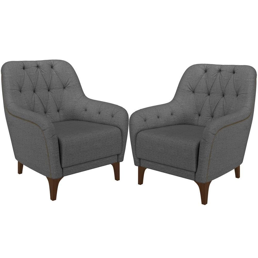 Kit 02 Poltronas Com Tachas Base Fixa Blenda M03 Chumbo