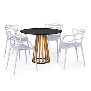 Conjunto Mesa De Jantar Preta 100cm Com 4 Cadeiras - Cinza