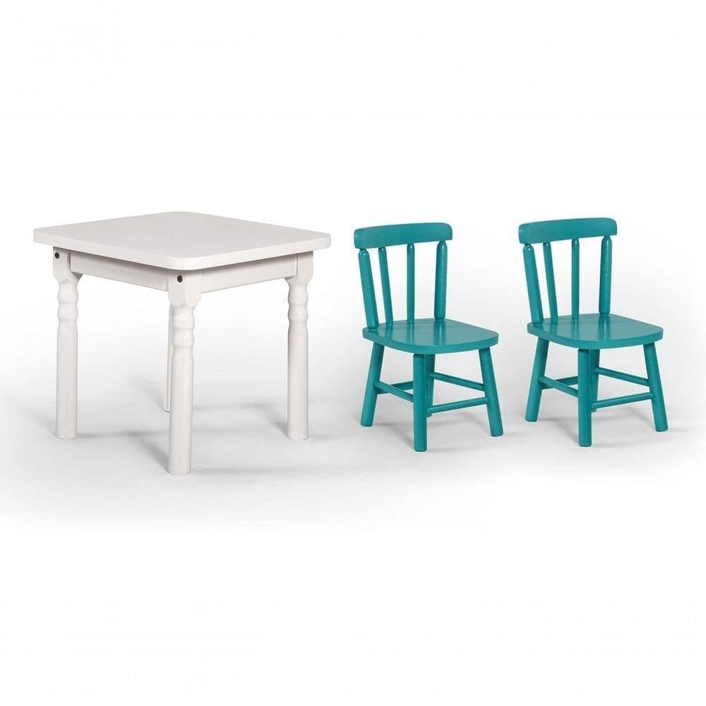 Conjunto Mesinha Infantil Branca 2 Cadeiras Turquesa