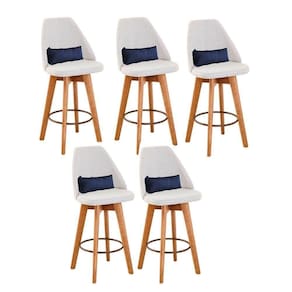 Kit 05 Banquetas Bege Claro E Almofada Suede Azul Marinho