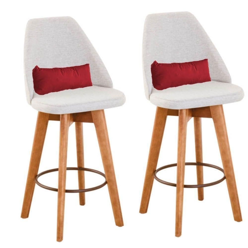 Kit 02 Banquetas Bege Claro E Almofada Suede Vermelho