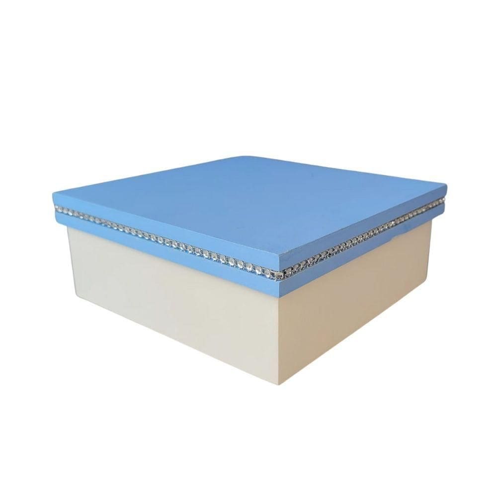 Kit Com 12un De Caixa Personalizada Com Strass 100% Mdf (17x17x07) Azul/branco