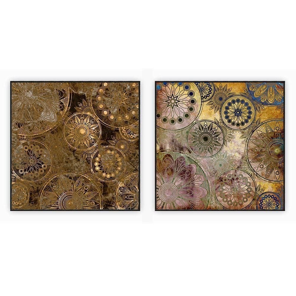 Kit Com 2 Quadros Decorativos Abstratos Com Moldura Para Sala Quarto Escritório 62x62 Abstrato 015