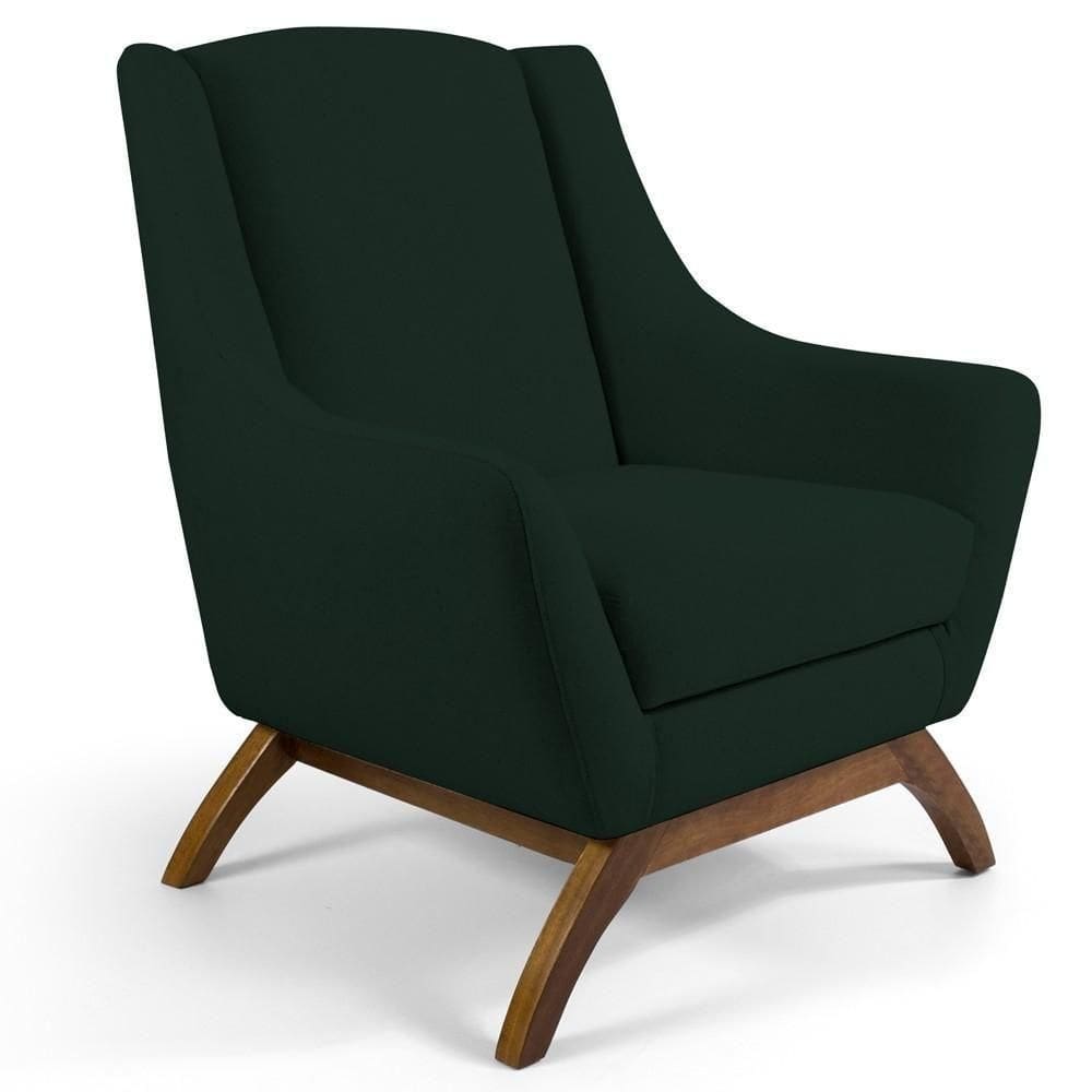 Poltrona Fixa Base De Madeira Linho Verde C-117