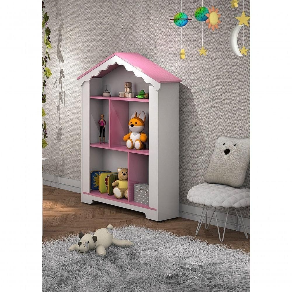 Estante Princesa Com Nichos E Prateleiras Branco rosa