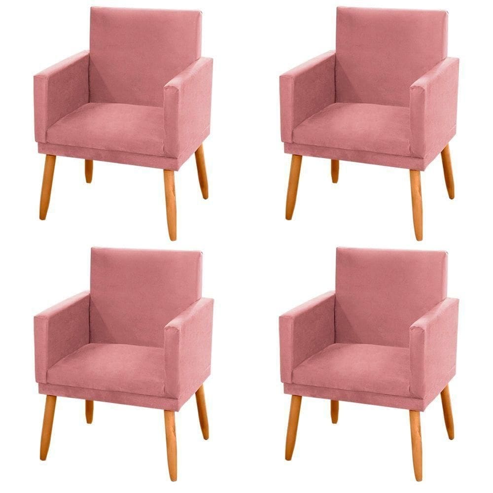 Kit 04 Poltronas Lauren Pés Palito Suede Rosê