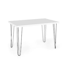 Mesa De Jantar Retangular 6 Lugares 140x75 Base De Ferro Hairpin Branco - Straub Web
