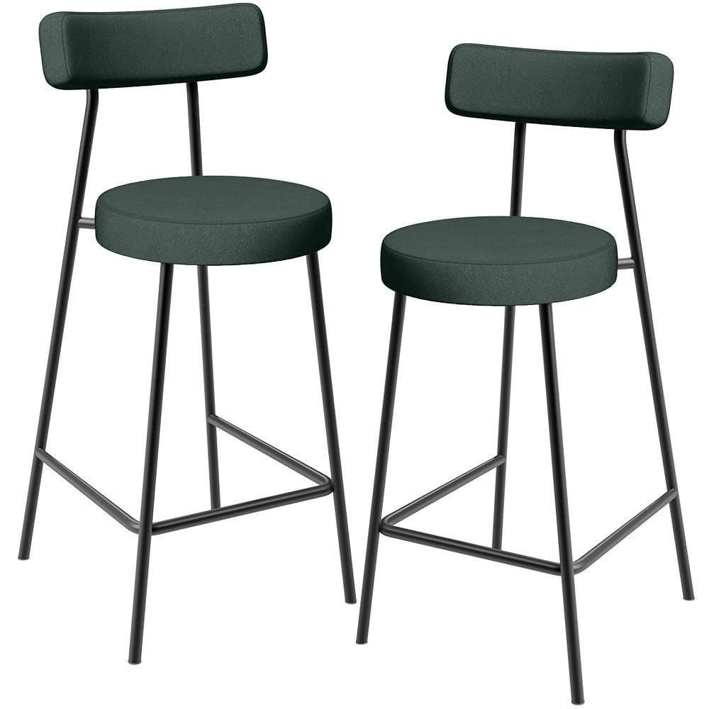 Kit 02 Banquetas Baixa Para Cozinha Sala De Jantar Bancada Milão L02 Linho Verde Musgo