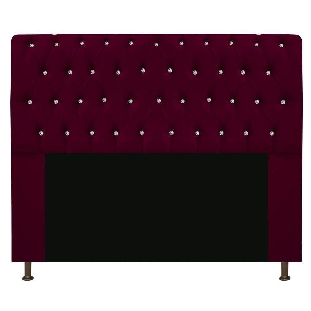 Cabeceira Estofada Lady Com Strass 195 Cm Queen Size Suede - Doce Sonho Móveis Bordô