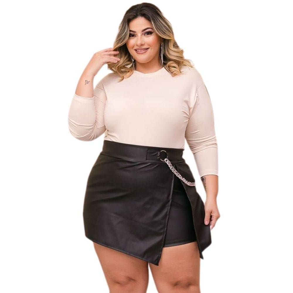 Conjunto Plus size Blusa Manga Longa + Shorts Saia Corrente 0503