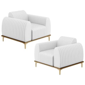 Kit 02 Poltronas Base De Madeira E Pés D`ouro Corano Branco