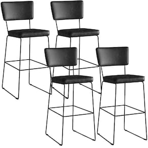Kit 04 Banquetas Altas Base Em Aço Fixa Preto