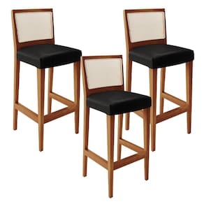 Kit 03 Banquetas Alta Para Encosto Tela Branco Facto Preto