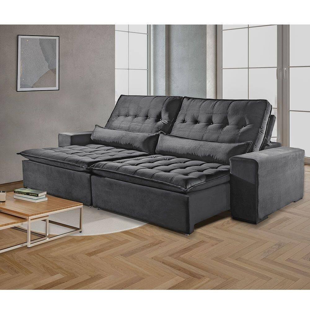 Sofá 2 Lugares Retrátil Elegance 2.10m De Veludo Cinza Profundo