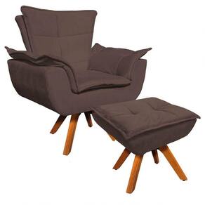 Poltrona Decorativa Base Giratória Giromad Com Puff Opla Suede Marrom - Ibiza