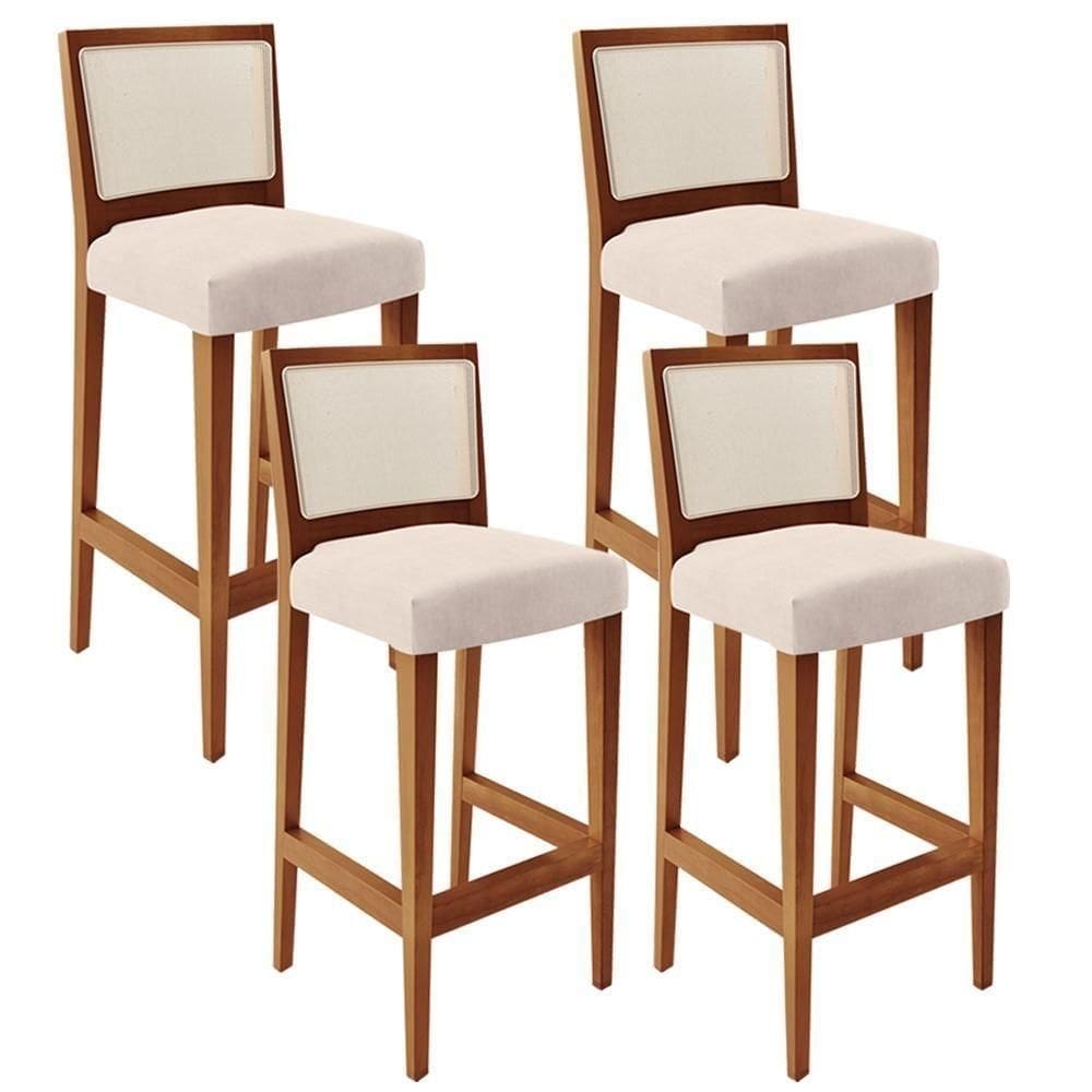Kit 04 Banquetas Alta Cozinha Zion L02 Suede Bege