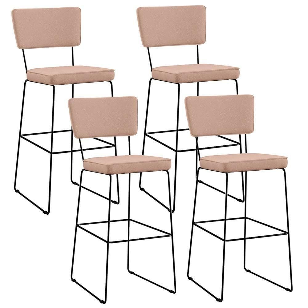Kit 4 Banquetas Alta Base Em Aço Fixa Linho Rosê