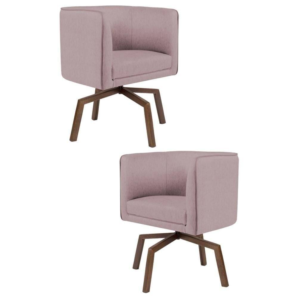 Kit 2 Poltronas Decorativas Base Ka Madeira Betina B-305 Veludo Rosê - Domi