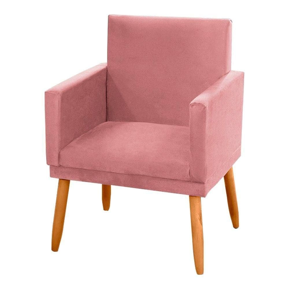 Poltrona Decorativa Lauren Pés Palito Suede Rosê