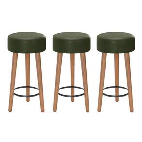 Kit 03 Banquetas Baixa Estofada Pés De Madeira Verde