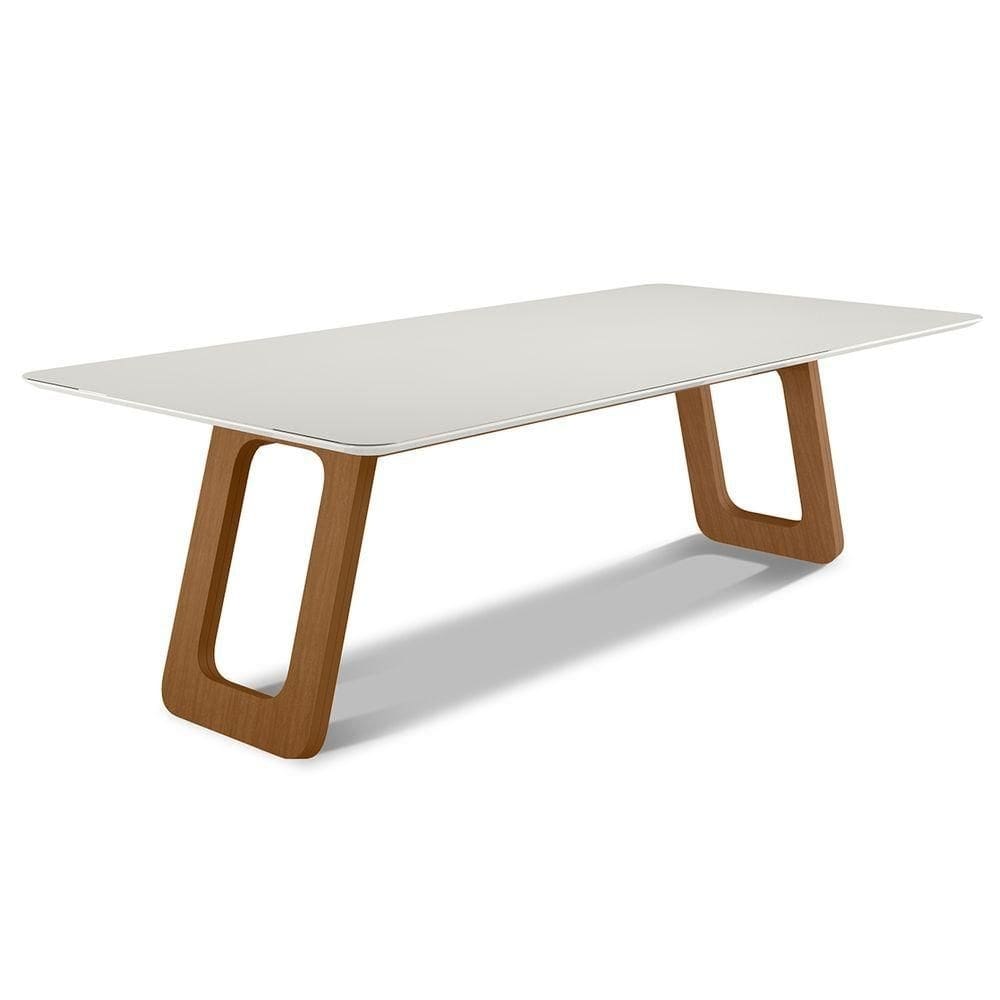 Mesa De Jantar França C03 218x110 Cm Cor Laca Off White/caramelo