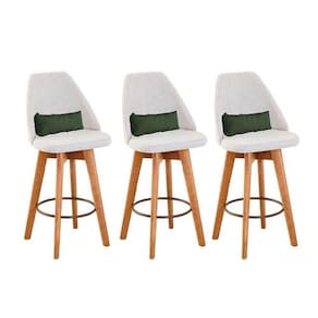Kit 03 Banquetas Linho Bege E Almofada Suede Verde Musgo