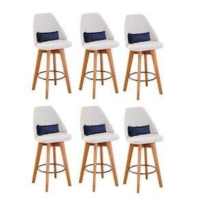 Kit 06 Banquetas Linho Bege E Almofada Suede Azul Marinho