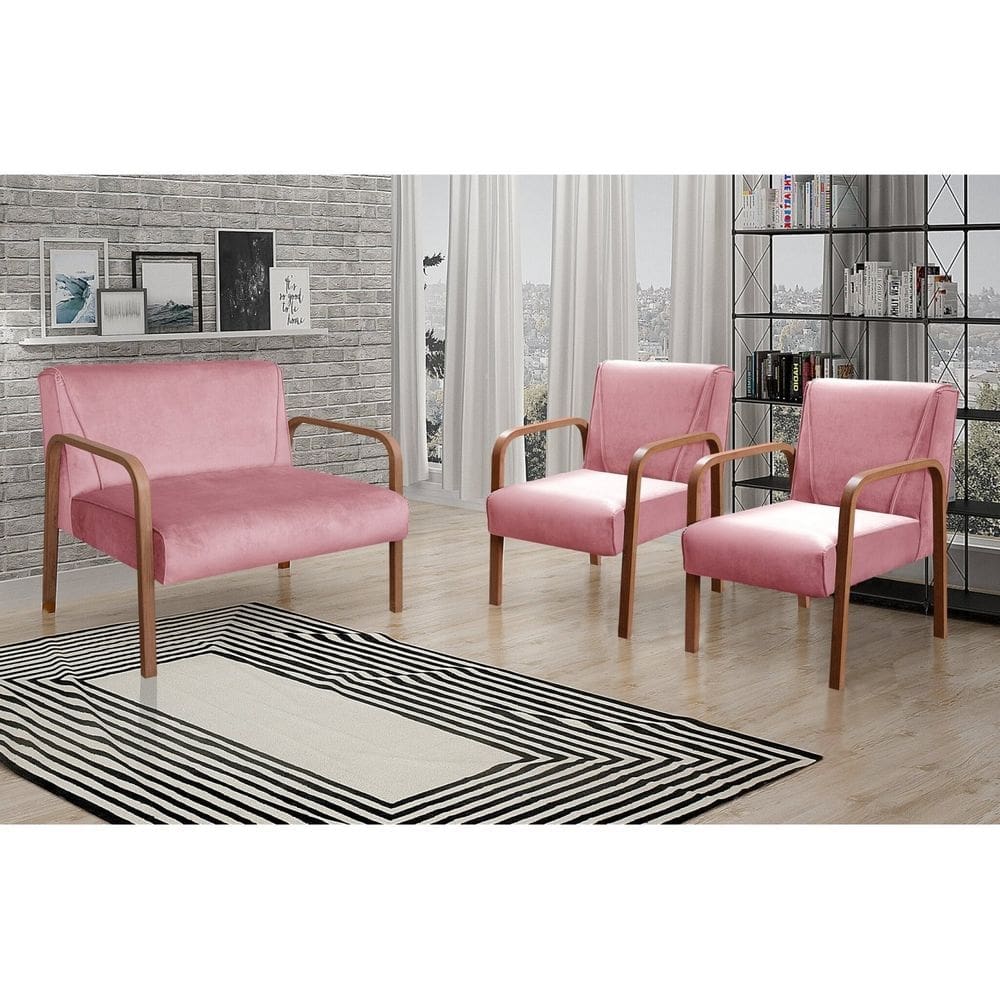 Conjunto Decorativo Anita Namoradeira + Poltronas Sala, Recepção Rosa 390
