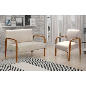 Conjunto Decorativo Anita Kit Namoradeira + Poltrona Sala, Recepção Bege 140