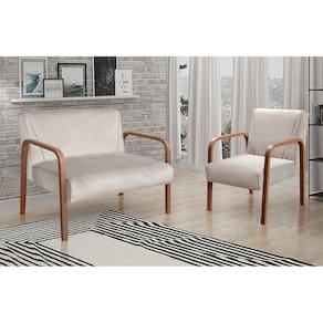 Conjunto Decorativo Anita Kit Namoradeira + Poltrona Sala, Recepção Bege Claro 080