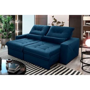Sofá Retrátil Reclinável Sevilha 2,30m Suede Velut Azul Marinho Molas Ensacadas - King House